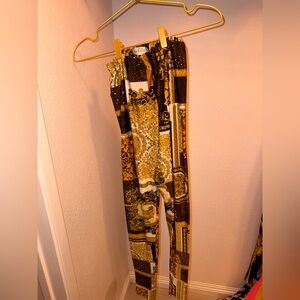 Versace Patchwork Brown and Gold Patterned Leggings READ DESCRIPTION